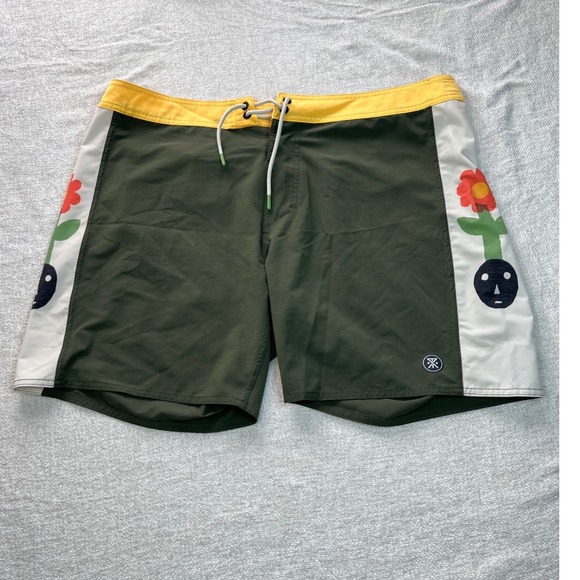 Roark Other - Roark The Passage Boardshorts Mens 38 Olive Green Flower Graphic Swim Trunks